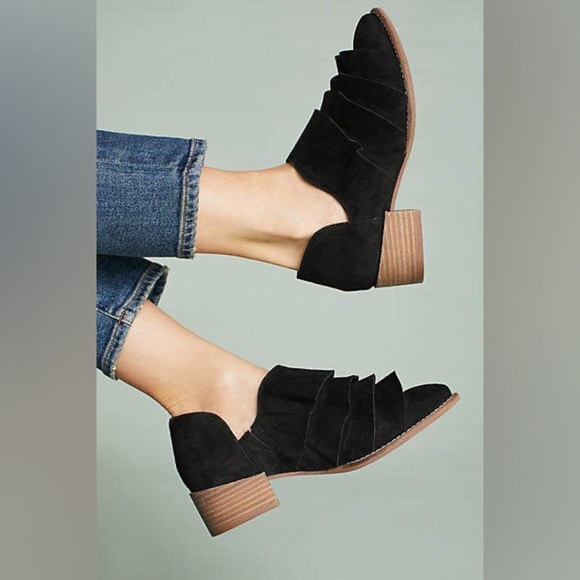 Anthropologie Seychelles BLK Ruffle Ankle Slip-on 8.5 - Picture 2 of 6